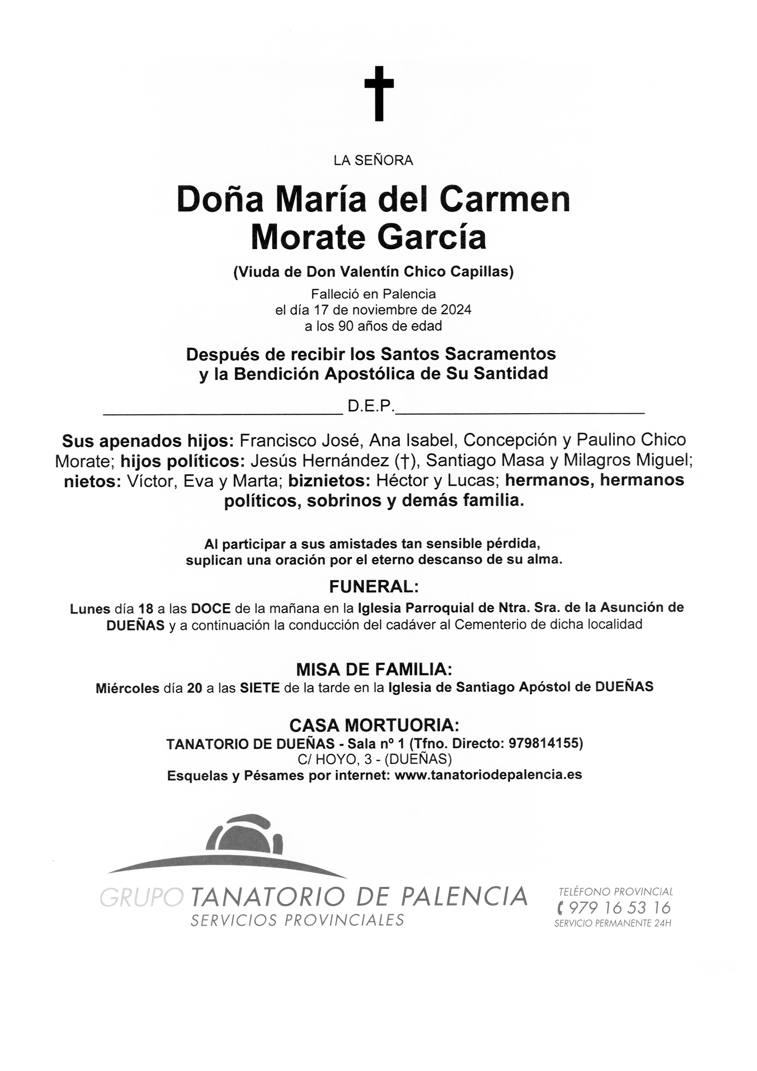 LA SEÑORA DOÑA MARÍA DEL CARMEN MORATE GARCÍA